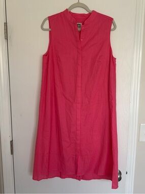 NWT Anne Klein Sleeveless Shift Dress in Bright Pink Linen Cotton Blend